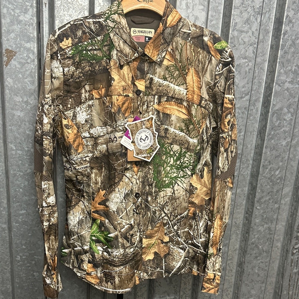 Magellan Outdoors Men’s Long Sleeve Camo Button-Down Shirt - Brown Green Tan